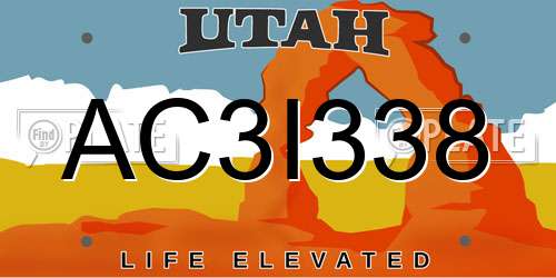 AC3I338 Utah License Plate