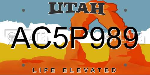 AC5P989 Utah License Plate