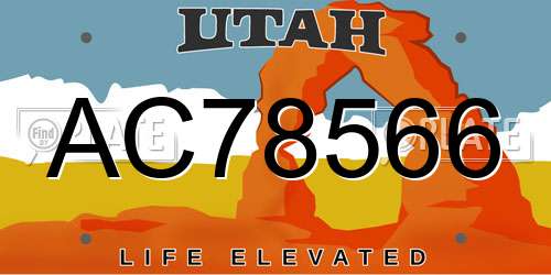 AC78566 Utah License Plate