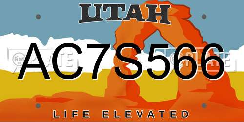 AC7S566 Utah License Plate