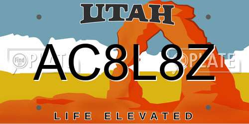AC8L8Z Utah License Plate