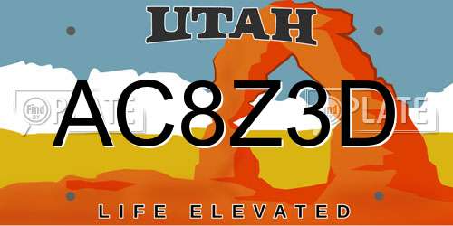 AC8Z3D Utah License Plate