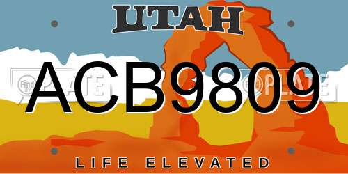 ACB9809 Utah License Plate