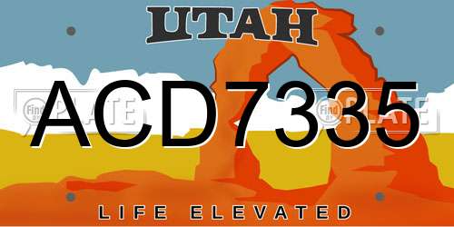 ACD7335 Utah License Plate