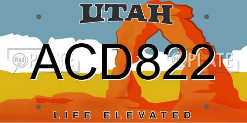 ACD822 Utah License Plate