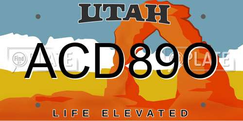 ACD89O Utah License Plate
