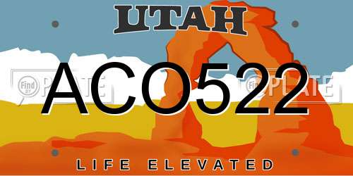 ACO522 Utah License Plate