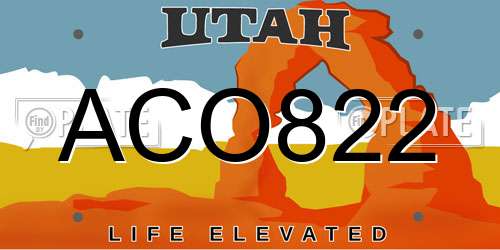 ACO822 Utah License Plate