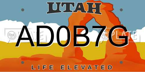 AD0B7G Utah License Plate