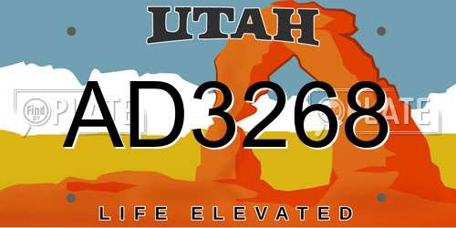 AD3268 Utah License Plate