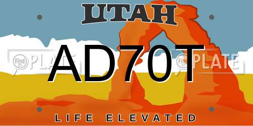 AD70T Utah License Plate