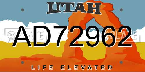 AD72962 Utah License Plate