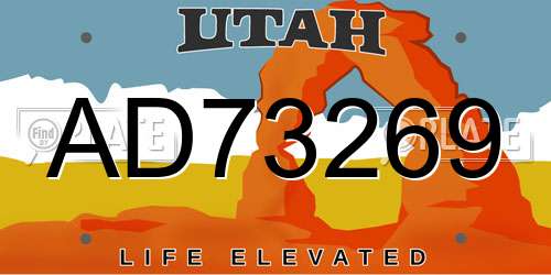 AD73269 Utah License Plate
