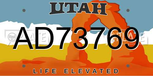 AD73769 Utah License Plate