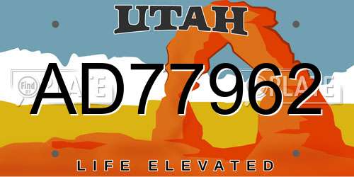 AD77962 Utah License Plate
