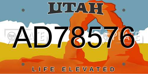 AD78576 Utah License Plate