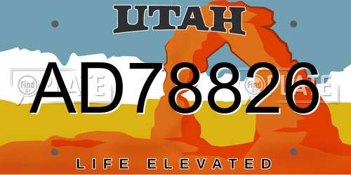 AD78826 Utah License Plate