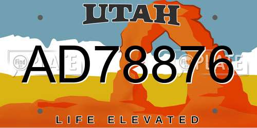 AD78876 Utah License Plate