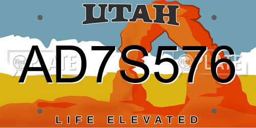 AD7S576 Utah License Plate