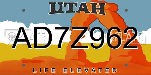 AD7Z962 Utah License Plate