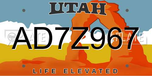 AD7Z967 Utah License Plate