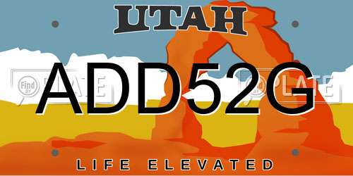 ADD52G Utah License Plate