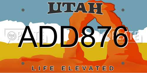 ADD876 Utah License Plate