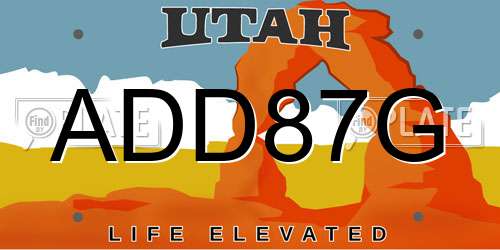 ADD87G Utah License Plate