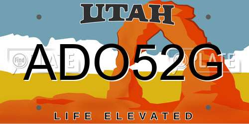 ADO52G Utah License Plate