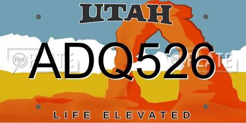 ADQ526 Utah License Plate