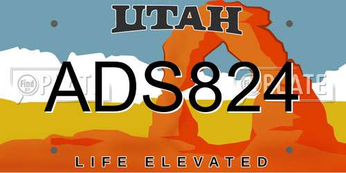 ADS824 Utah License Plate