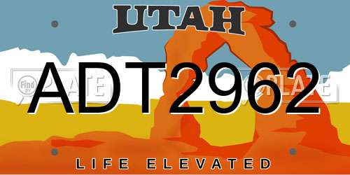 ADT2962 Utah License Plate