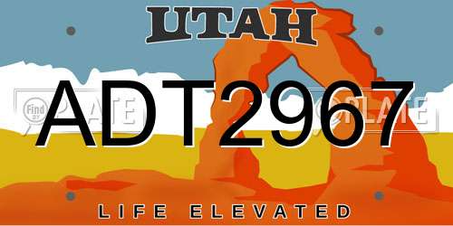 ADT2967 Utah License Plate