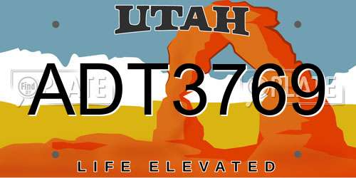 ADT3769 Utah License Plate