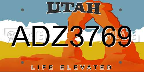 ADZ3769 Utah License Plate