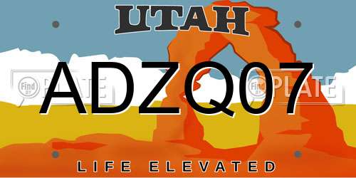 ADZQ07 Utah License Plate