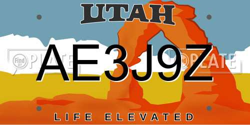 AE3J9Z Utah License Plate