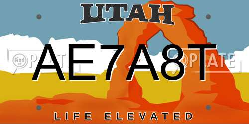 AE7A8T Utah License Plate