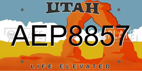 AEP8857 Utah License Plate
