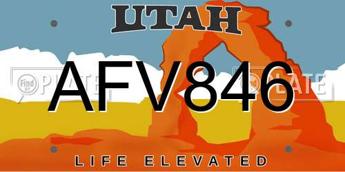 AFV846 Utah License Plate