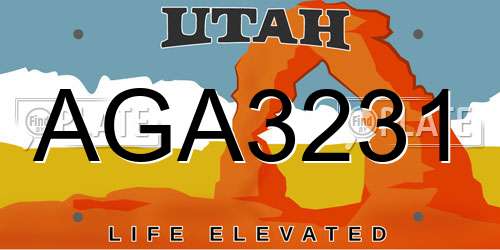 AGA3231 Utah License Plate