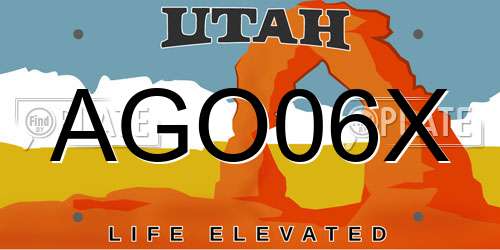 AGO06X Utah License Plate