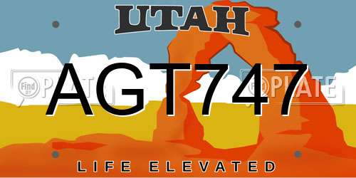 AGT747 Utah License Plate