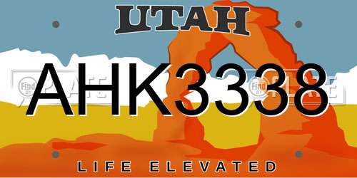 AHK3338 Utah License Plate