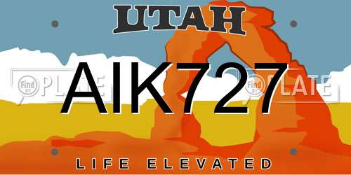 AIK727 Utah License Plate