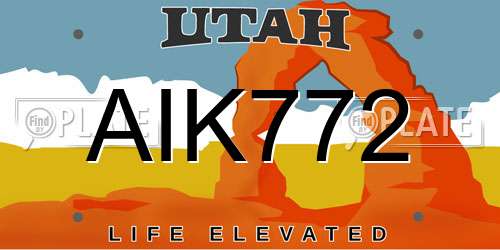 AIK772 Utah License Plate