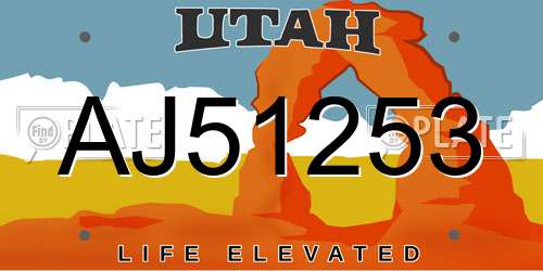 AJ51253 Utah License Plate