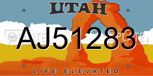 AJ51283 Utah License Plate