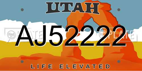 AJ52222 Utah License Plate