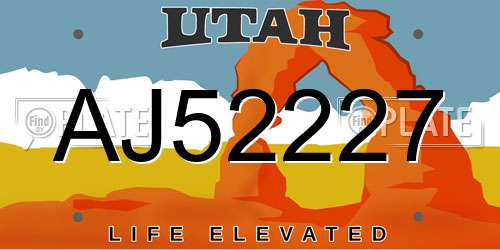 AJ52227 Utah License Plate